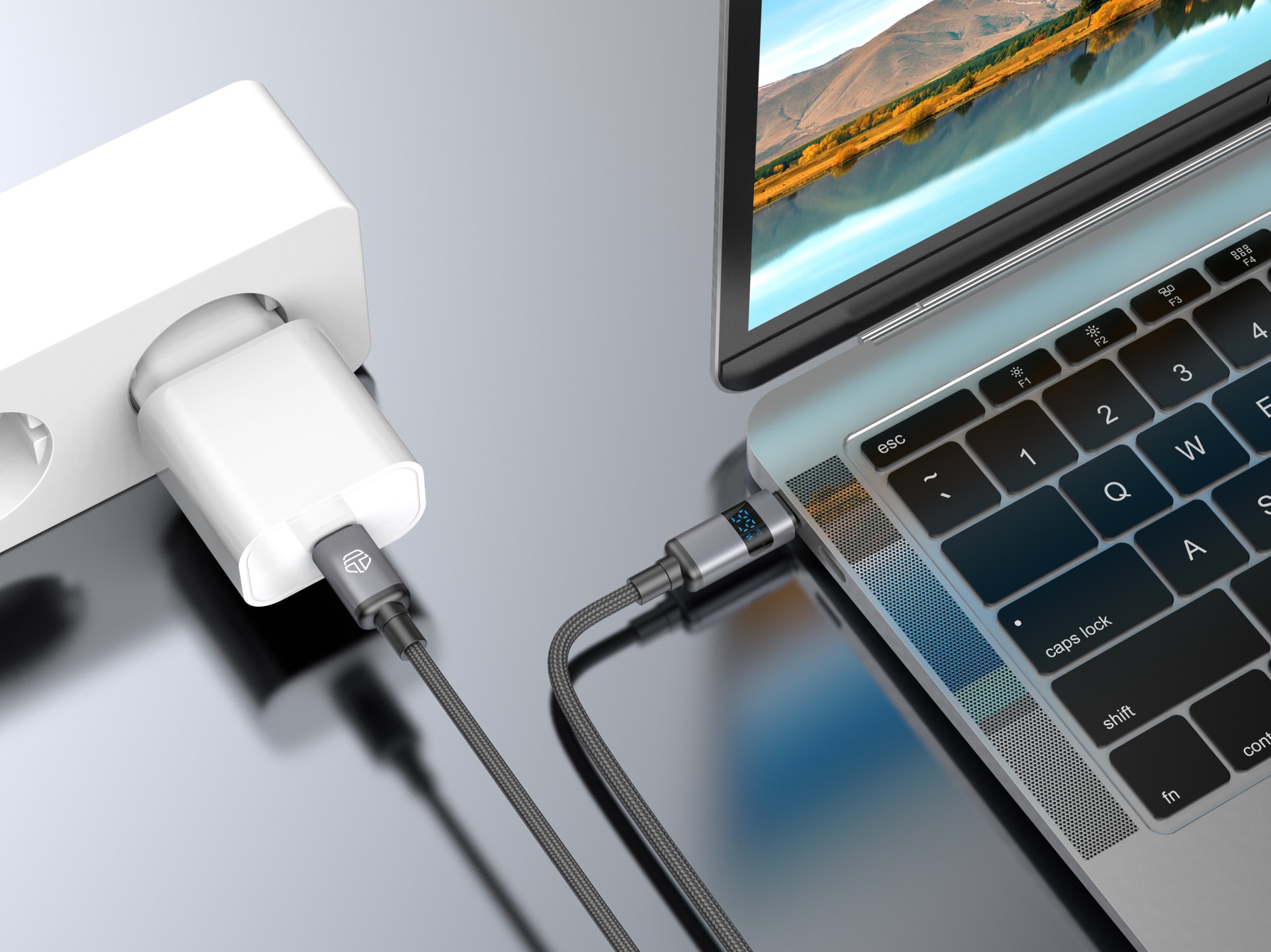 Techancy USB-C to USB-C Cable TB1801, 100W, 1.5m black, LED power display, aluminum connector, braid Techancy USB-C to USB-C Cable TB1801, 100W, 1.5m black, LED power display, aluminum connector, braid