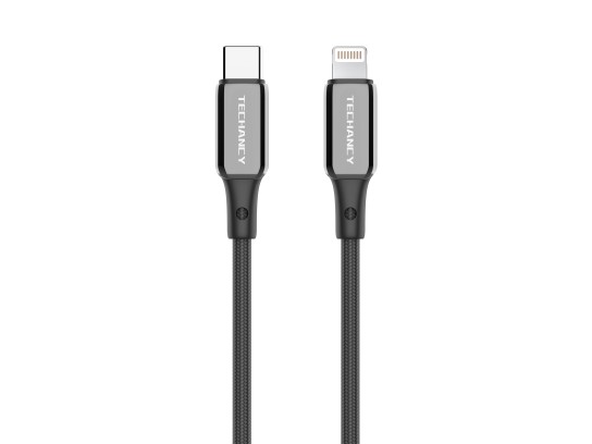 Techancy Cavo USB-C a Lightning TB1802, 27 W, 1 m nero, connettore in alluminio, design antiscivolo,