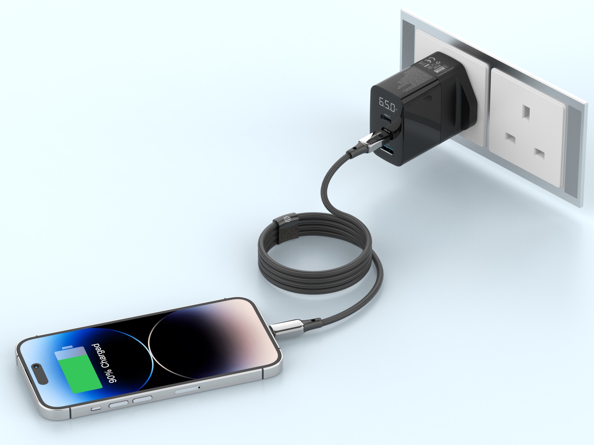 Techancy USB-C-zu-Lightning-Kabel TB1802, 27 W, 1 m schwarz, Aluminiumstecker, rutschfestes Design, 