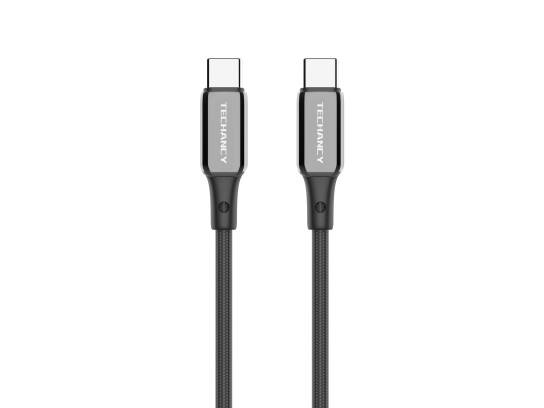 Techancy USB-C to USB-C Cable TB1802, 60W, 1m black, aluminum connector, anti-slip design, fast tran