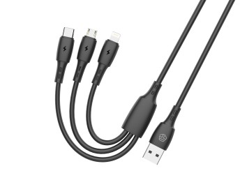 Techancy 3-in-1 Data Cable TB1742, 2.4A, 1m black, USB-C/Micro/Lightning, compatible with various de