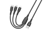 Techancy 3-in-1 Data Cable TB1742, 2.4A, 1m black, USB-C/Micro/Lightning, compatible with various de