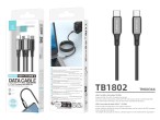 Techancy USB-C to USB-C Cable TB1802, 60W, 1m black, aluminum connector, anti-slip design, fast tran