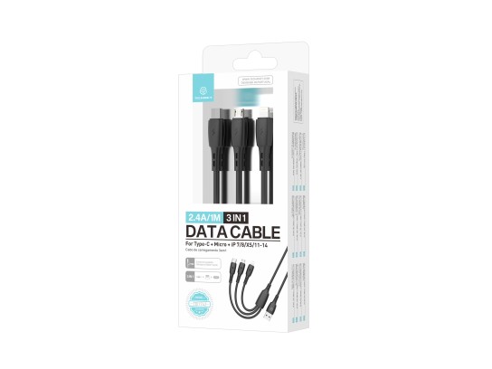 Techancy Cable de datos 3 en 1 TB1742, 2,4 A, 1 m negro, USB-C/Micro/Lightning, compatible con vario Techancy Cable de datos 3 en 1 TB1742, 2,4 A, 1 m negro, USB-C/Micro/Lightning, compatible con vario