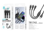 Techancy 3-in-1 Data Cable TB1742, 2.4A, 1m black, USB-C/Micro/Lightning, compatible with various de