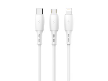 Techancy 3-in-1 Data Cable TB1742, 2.4A, 1m white, USB-C/Micro/Lightning, compatible with various de