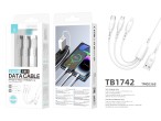 Techancy 3-in-1 Data Cable TB1742, 2.4A, 1m white, USB-C/Micro/Lightning, compatible with various de