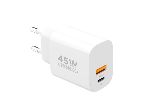 Techancy Carregador de porta dupla USB-A+USB-C TA2820, 45 W PD, design port�til, compat�vel com v�ri