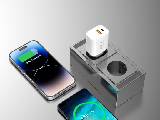 Techancy Carregador de porta dupla USB-A+USB-C TA2820, 45 W PD, design port�til, compat�vel com v�ri