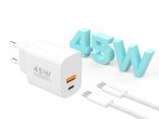 Techancy Caricatore USB-A+USB-C TA2820, 45 W PD, con cavo USB-C a USB-C da 1 m, compatibile con pi 