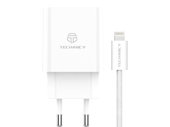 Techancy Caricatore USB-A+USB-C TA2820, 45 W PD, con cavo USB-C a Lightning da 1 m, compatibile con 
