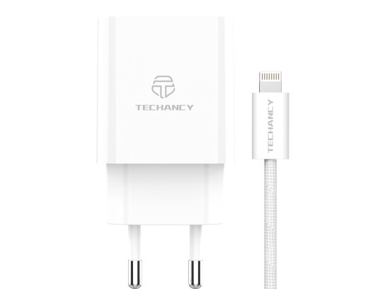 Techancy Caricatore USB-A+USB-C TA2820, 45 W PD, con cavo USB-C a Lightning da 1 m, compatibile con 
