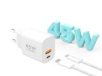 Techancy Caricatore USB-A+USB-C TA2820, 45 W PD, con cavo USB-C a Lightning da 1 m, compatibile con 