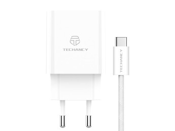 Techancy Charger USB-A+USB-C+USB-C TA2822, 45W PD, with 1m USB-C to USB-C cable, compatible with mul