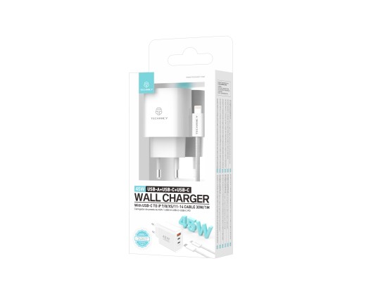 Techancy Charger USB-A+USB-C+USB-C TA2822, 45W PD, with 1m USB-C to Lightning cable, compatible with Techancy Charger USB-A+USB-C+USB-C TA2822, 45W PD, with 1m USB-C to Lightning cable, compatible with