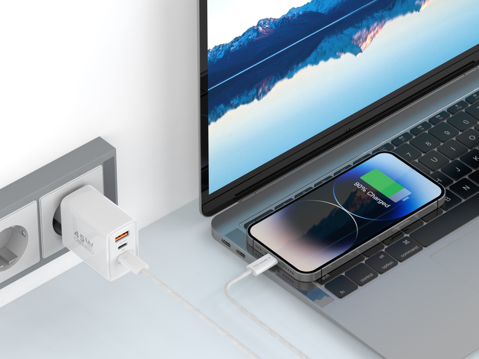 Techancy Charger USB-A+USB-C+USB-C TA2822, 45W PD, with 1m USB-C to Lightning cable, compatible with Techancy Charger USB-A+USB-C+USB-C TA2822, 45W PD, with 1m USB-C to Lightning cable, compatible with