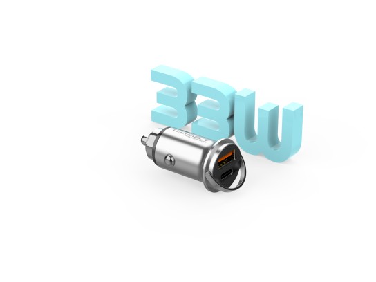 Techancy Mini carregador TC6425, 33 W, USB-A+USB-C, liga de alumínio, compatível com automóveis, des Techancy Mini carregador TC6425, 33 W, USB-A+USB-C, liga de alumínio, compatível com automóveis, des
