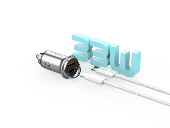 Techancy Mini carregador TC6426, 33 W, USB-A+USB-C, com cabo USB-C para USB-C de 1 m, liga de alumín Techancy Mini carregador TC6426, 33 W, USB-A+USB-C, com cabo USB-C para USB-C de 1 m, liga de alumín