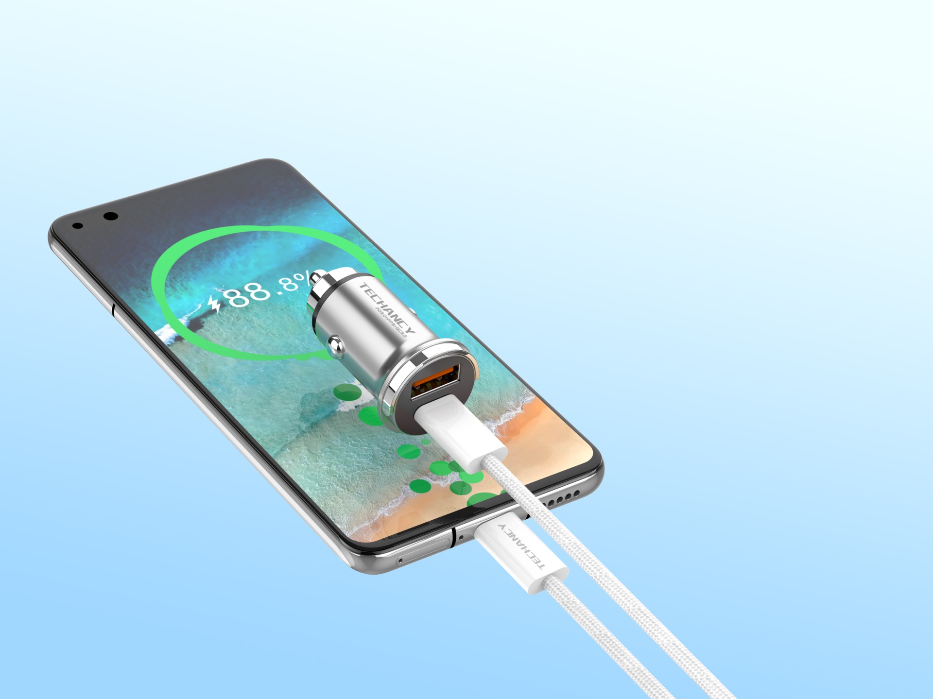 Techancy Mini carregador TC6426, 33 W, USB-A+USB-C, com cabo USB-C para USB-C de 1 m, liga de alumín Techancy Mini carregador TC6426, 33 W, USB-A+USB-C, com cabo USB-C para USB-C de 1 m, liga de alumín