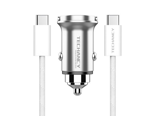 Techancy Mini carregador TC6426, 33 W, USB-A+USB-C, com cabo USB-C para USB-C de 1 m, liga de alumn