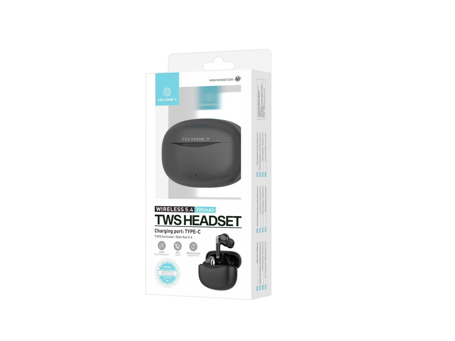 Techancy Auricolari TWS KP2712, Bluetooth 5.4 wireless, porta di ricarica di tipo C, portata 15 m, Techancy Auricolari TWS KP2712, Bluetooth 5.4 wireless, porta di ricarica di tipo C, portata 15 m,