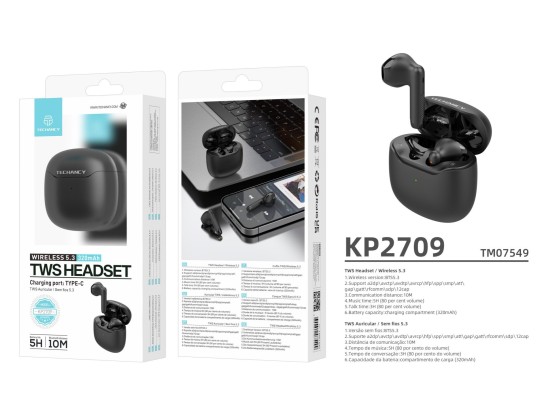Techancy TWS Earbuds KP2709, kabelloses 5.3 Bluetooth, Typ-C-Ladeanschluss, 10 m Reichweite, 5 h Mus Techancy TWS Earbuds KP2709, kabelloses 5.3 Bluetooth, Typ-C-Ladeanschluss, 10 m Reichweite, 5 h Mus