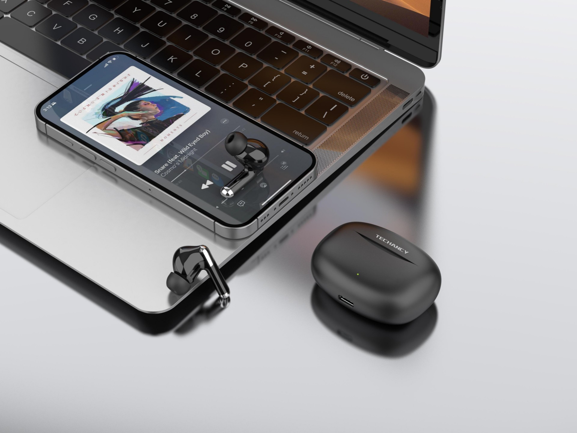 Techancy Auricolari TWS KP2712, Bluetooth 5.4 wireless, porta di ricarica di tipo C, portata 15 m, Techancy Auricolari TWS KP2712, Bluetooth 5.4 wireless, porta di ricarica di tipo C, portata 15 m,