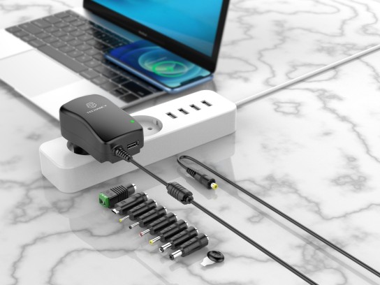 Techancy Verstellbarer Netzadapter TL7342, 30 W, variable Spannung DC 3-12 V, 8 Spitzen, 1 USB, Kurz
