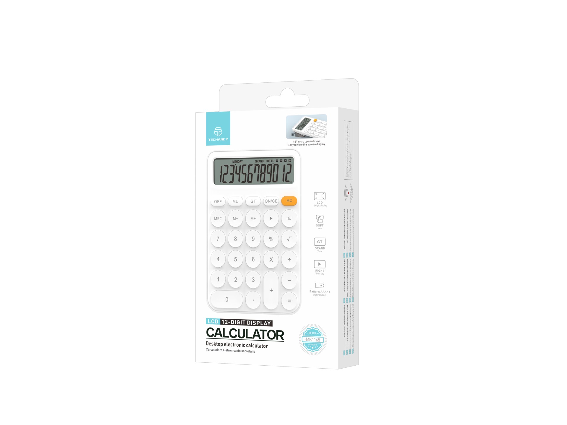 Techancy MK1165 Desktop Calculator, 12 Digits, LCD Display, MRC GT MU Functions, Clear CE Key, White Techancy MK1165 Desktop Calculator, 12 Digits, LCD Display, MRC GT MU Functions, Clear CE Key, White