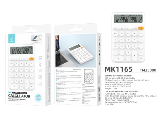 Techancy MK1165 Desktop Calculator, 12 Digits, LCD Display, MRC GT MU Functions, Clear CE Key, White Techancy MK1165 Desktop Calculator, 12 Digits, LCD Display, MRC GT MU Functions, Clear CE Key, White