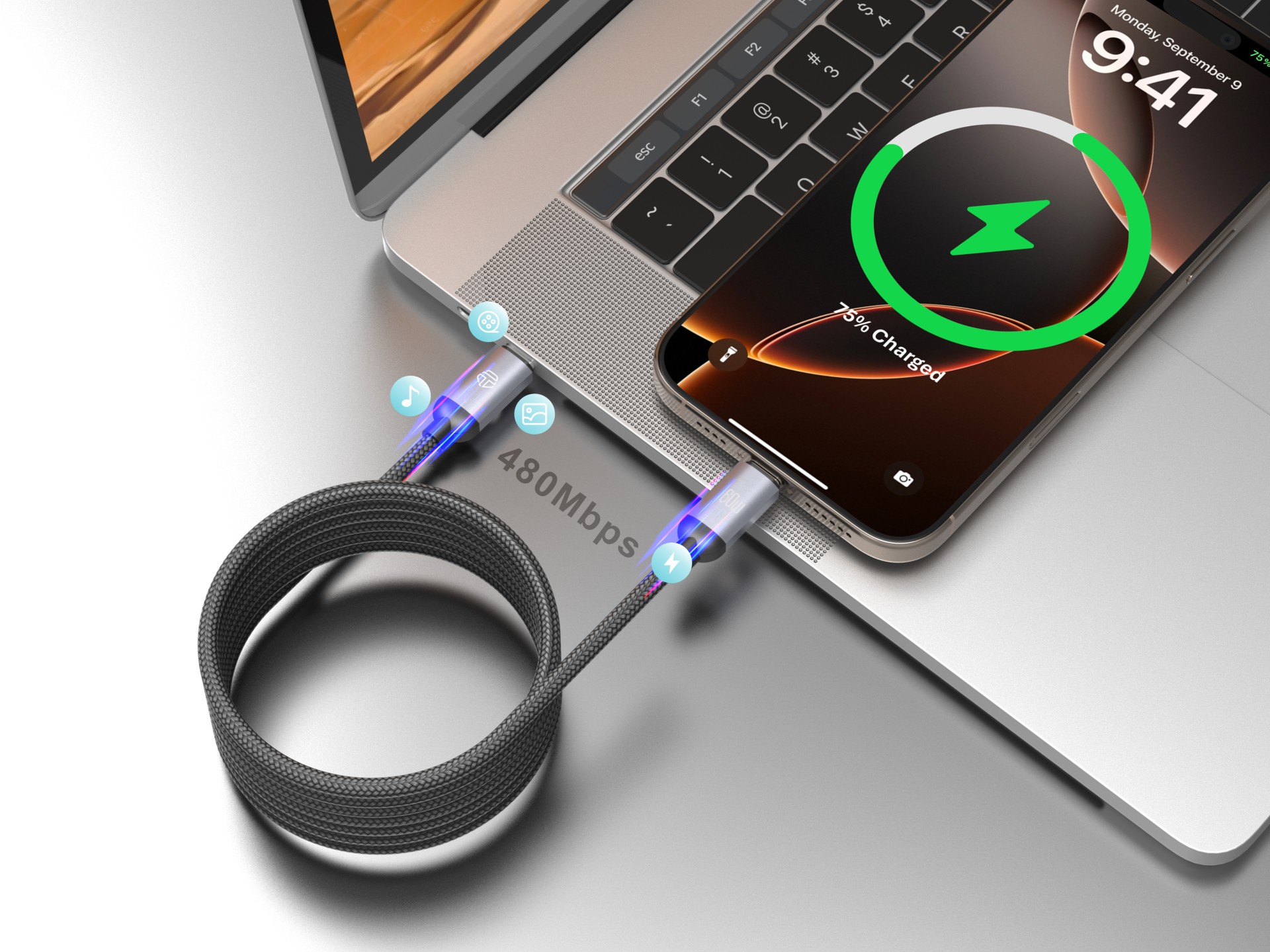 Techancy Magnetic Cable TB1802 USB-C to USB-C 1M 60W PD supports 30W charging and 480Mbps data trans Techancy Magnetic Cable TB1802 USB-C to USB-C 1M 60W PD supports 30W charging and 480Mbps data trans