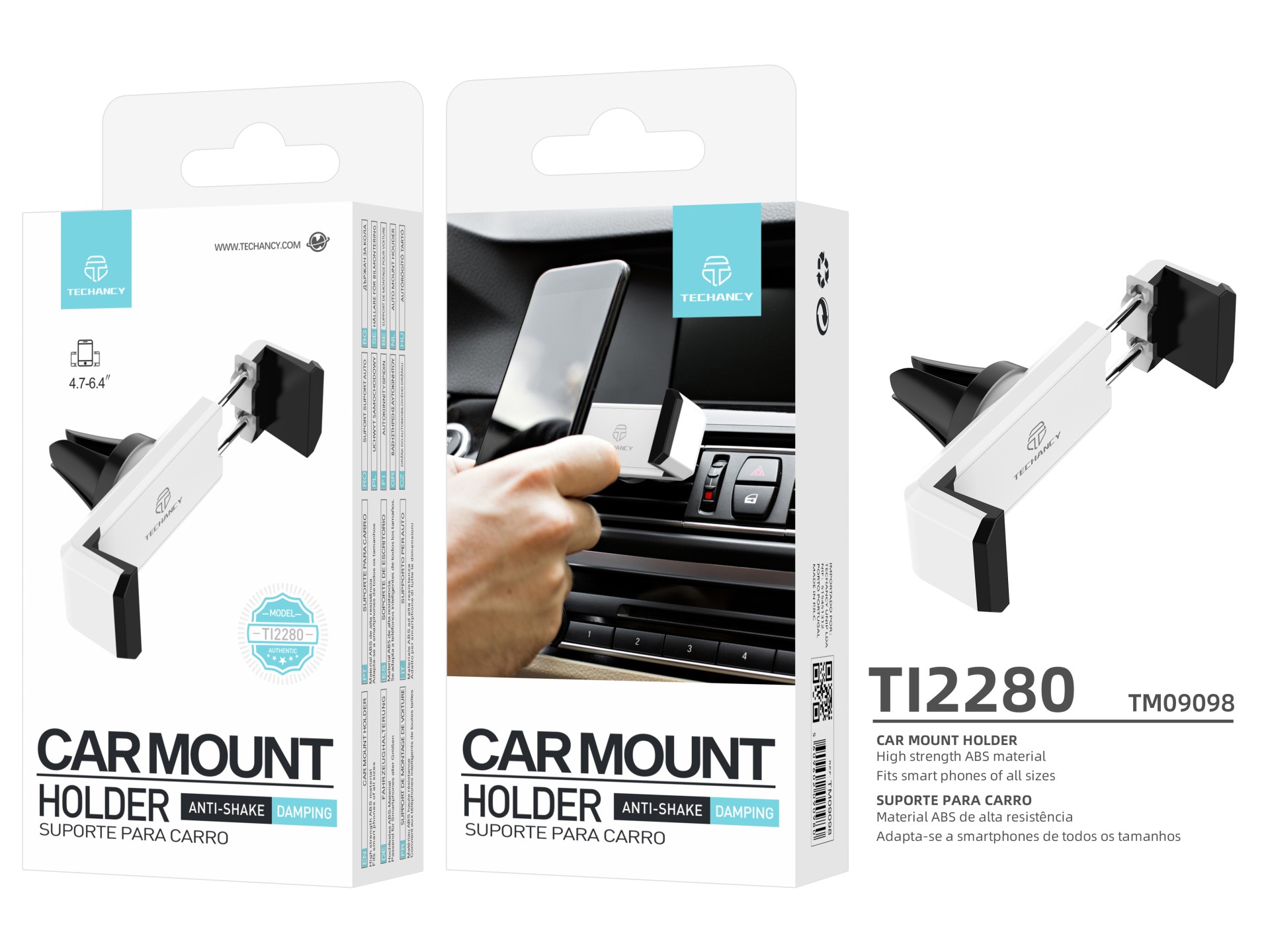 Techancy Supporto per cellulare da auto TI2280 Supporto antivibrante per griglia per dispositivi da 
