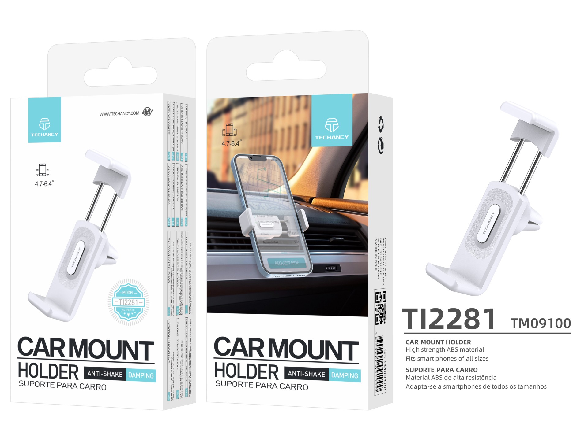 Techancy Supporto per cellulare da auto TI2281 Antivibrante Compatibile con dispositivi da 4,7 a 6,4 Techancy Supporto per cellulare da auto TI2281 Antivibrante Compatibile con dispositivi da 4,7 a 6,4