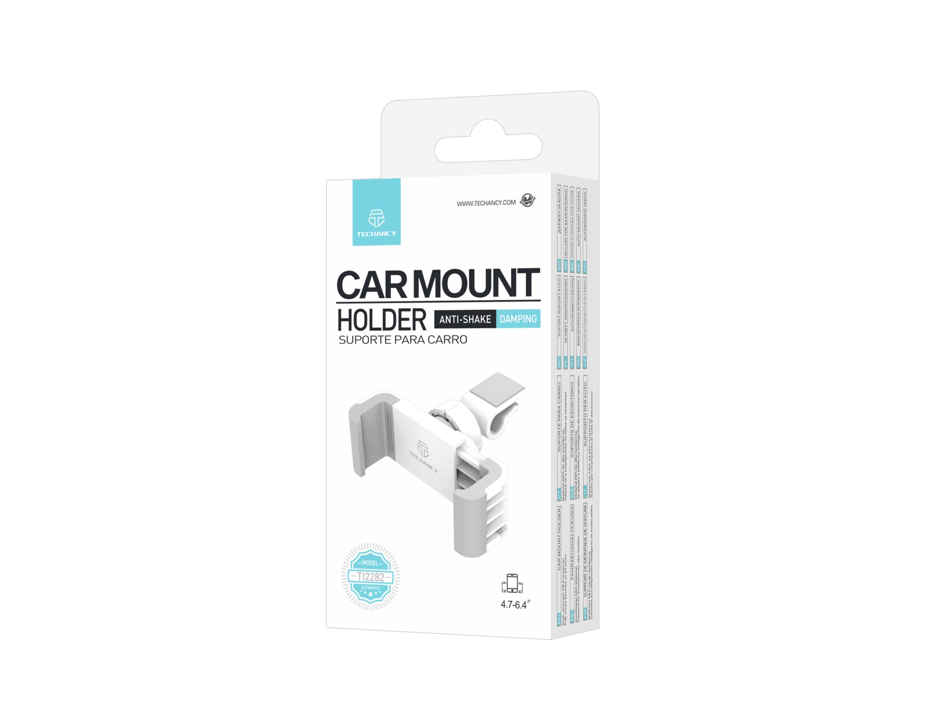Techancy Car Mobile Phone Holder TI2282 Rotating Stable Compatible with 4.7 to 6.4 Inches White