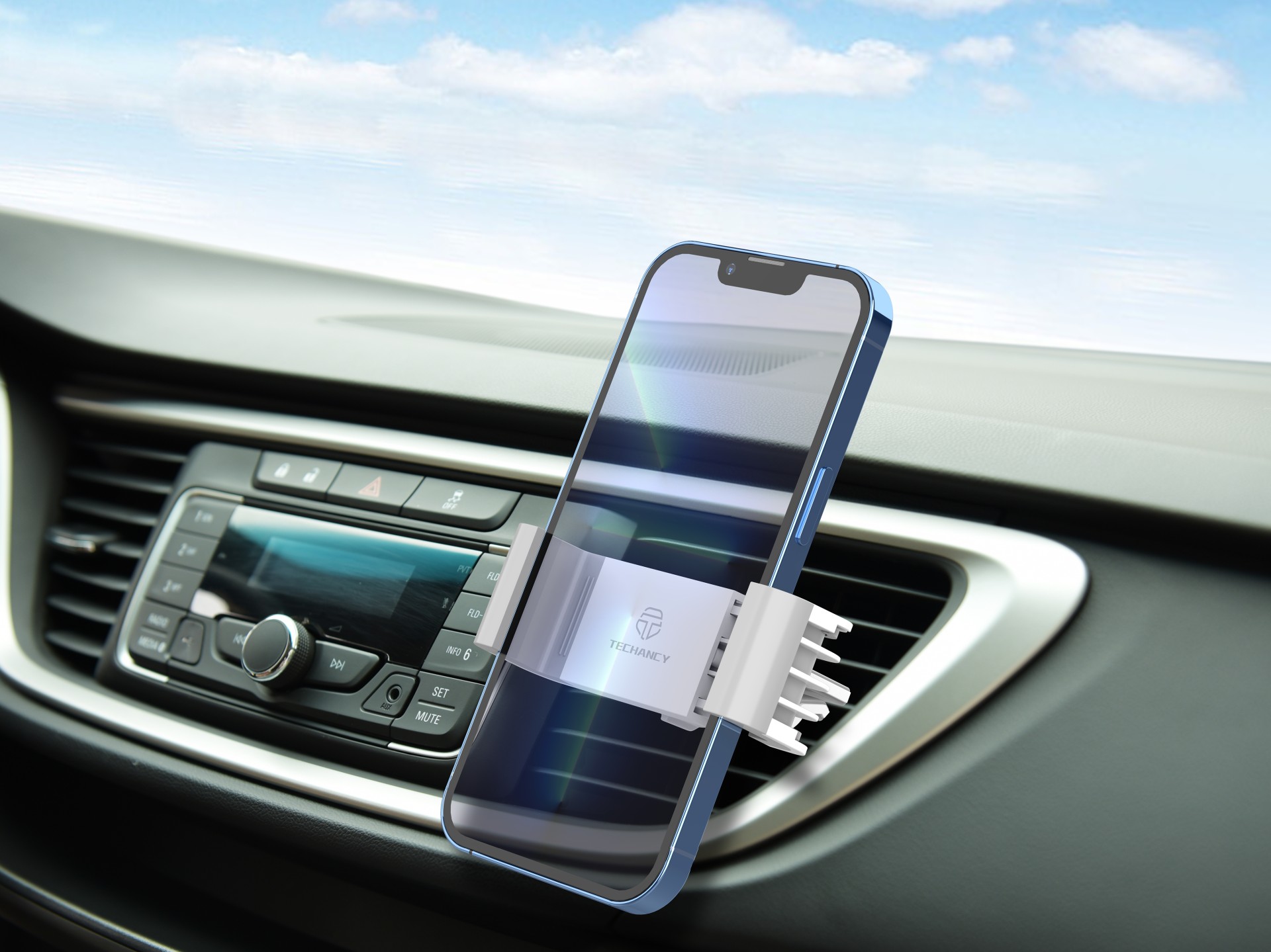 Techancy Car Mobile Phone Holder TI2282 Rotating Stable Compatible with 4.7 to 6.4 Inches White