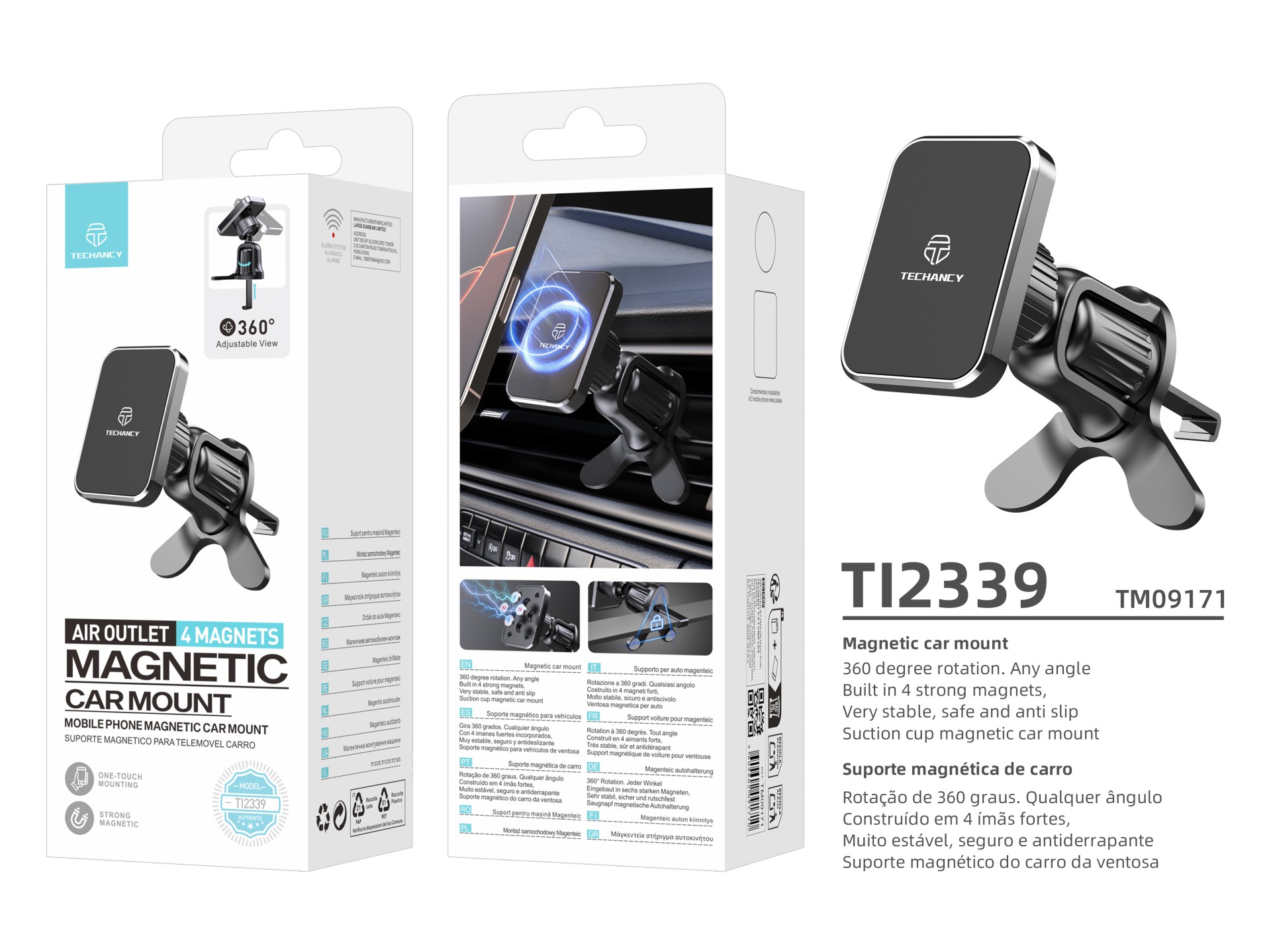 Techancy Supporto magnetico per auto TI2339 Supporto a griglia robusto e stabile a 360 gradi per tel