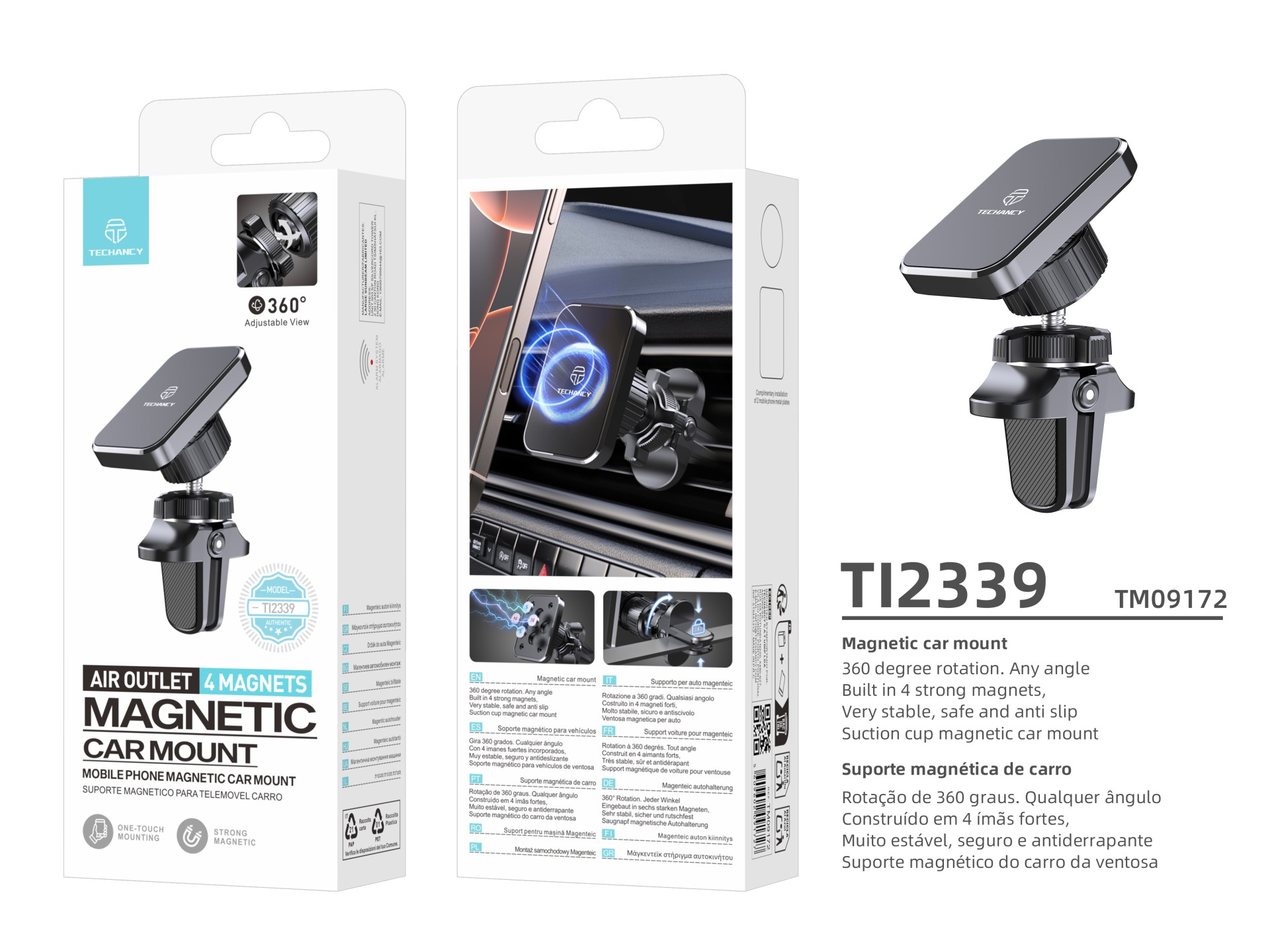 Techancy Magnetic Car Holder TI2339 360-degree grille mount, 4 strong, stable, non-slip magnets Blac Techancy Magnetic Car Holder TI2339 360-degree grille mount, 4 strong, stable, non-slip magnets Blac