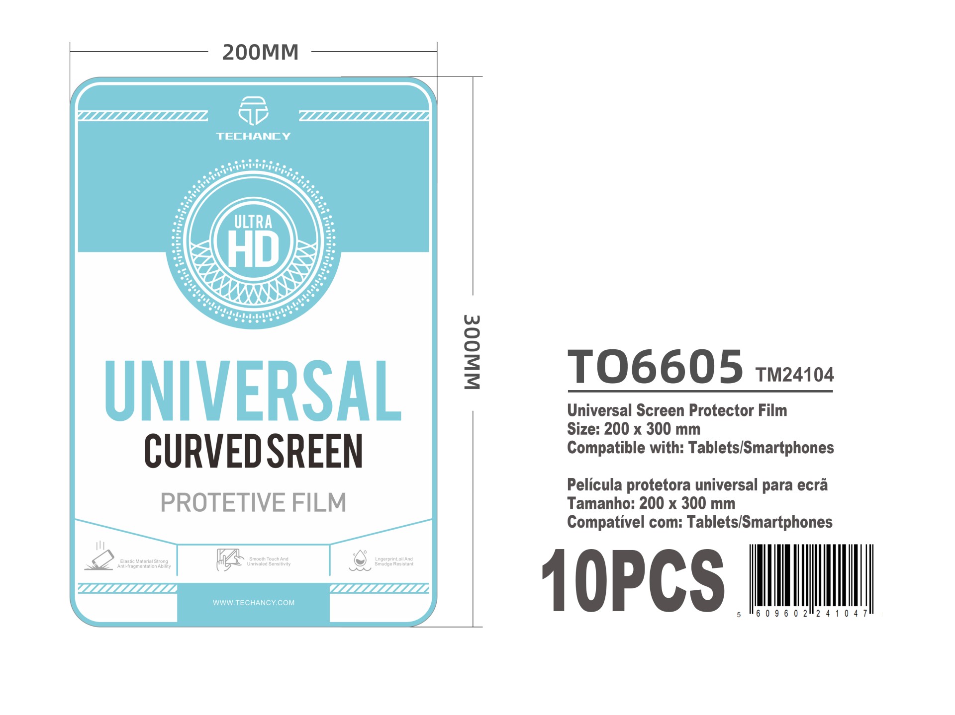 Techancy Film incurv� universel HD TO6605 200 x 300 mm Compatible avec les tablettes et les smartpho