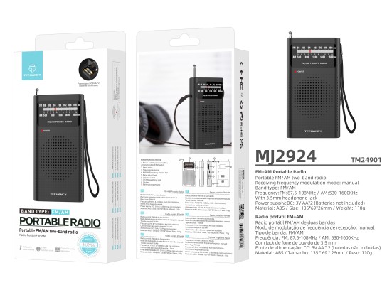 Techancy MJ2924 Radio portatil FM AM com sintonia manual entrada fone 3.5mm pilhas AA*2 nao incluida Techancy MJ2924 Radio portatil FM AM com sintonia manual entrada fone 3.5mm pilhas AA*2 nao incluida