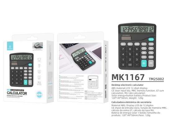 Techancy MK1167 Calcolatrice da tavolo ABS a doppia alimentazione con funzione GT/MU a 12 cifre TM25 Techancy MK1167 Calcolatrice da tavolo ABS a doppia alimentazione con funzione GT/MU a 12 cifre TM25