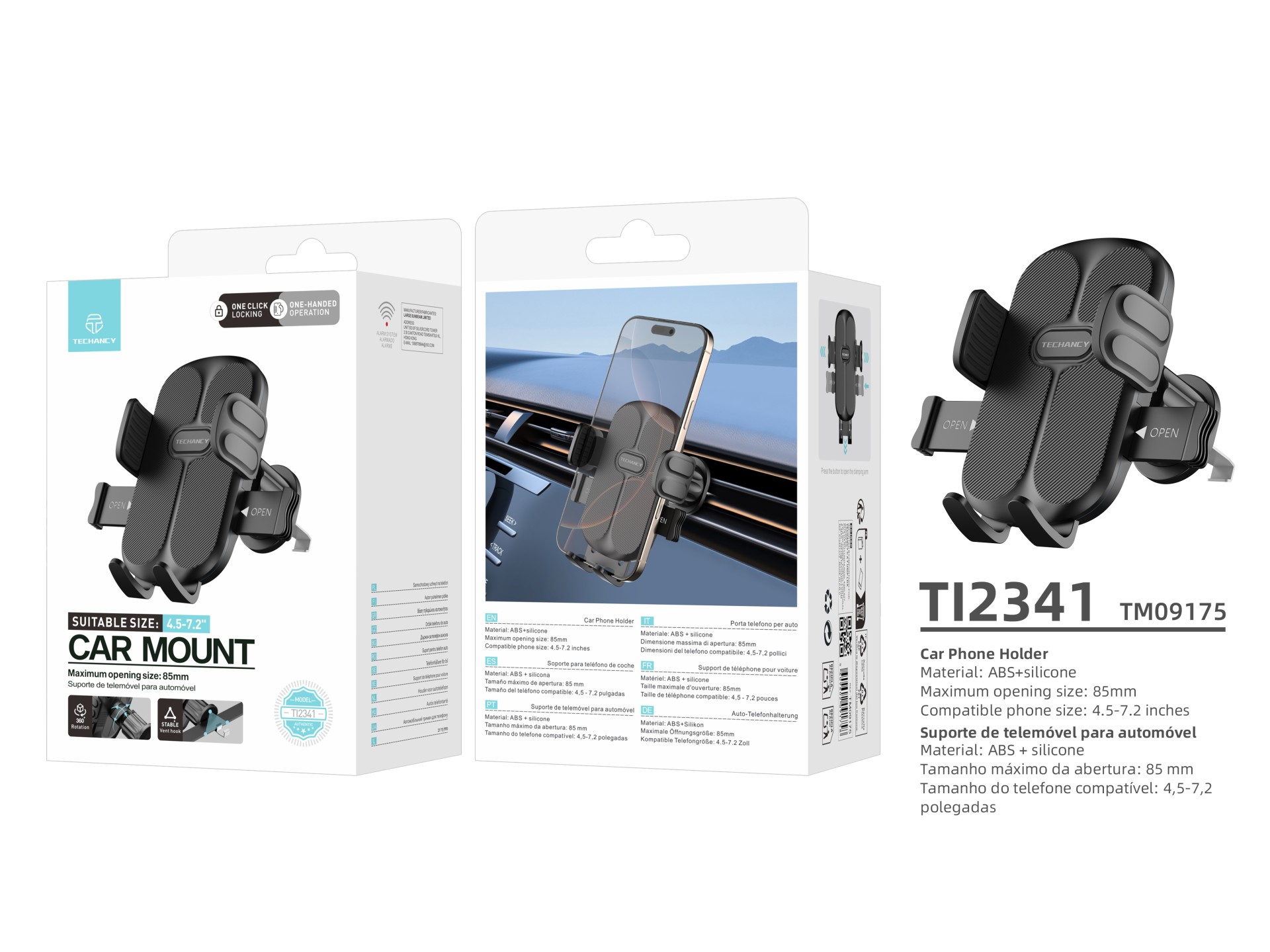 Techancy Car Mobile Phone Holder TI2341 One-Hand Operation Compatible with 4.5-7.2 Inches Black Techancy Car Mobile Phone Holder TI2341 One-Hand Operation Compatible with 4.5-7.2 Inches Black