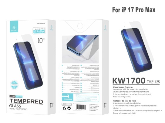 Techancy Tempered Glass Screen Protector for iPhone 17 Pro Max KW1700, 0.33MM Ultra Thin, Anti Finge
