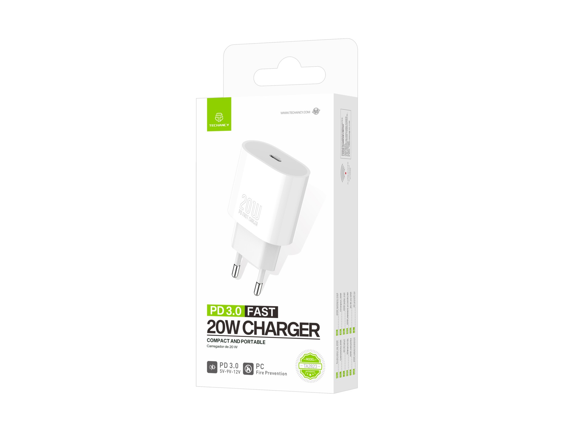 Techancy Charger TA2823 PD3.0 20W USB-C Fast Charging Adapter Compatible with iPhone, Samsung, Huawe