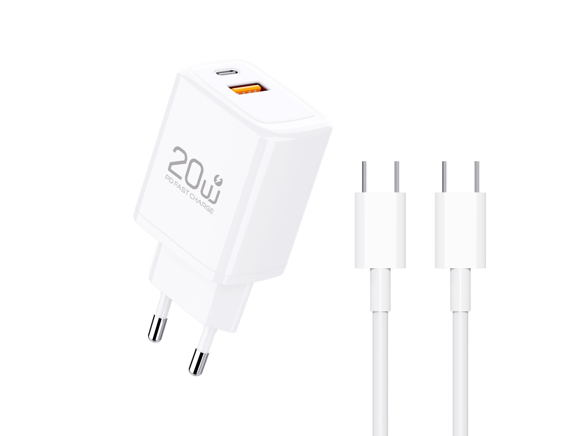 Caricabatterie rapido Techancy PD3.0 da 20 W con doppio cavo USB-C+USB-A da 1 m 60 W per iPhone/Sams