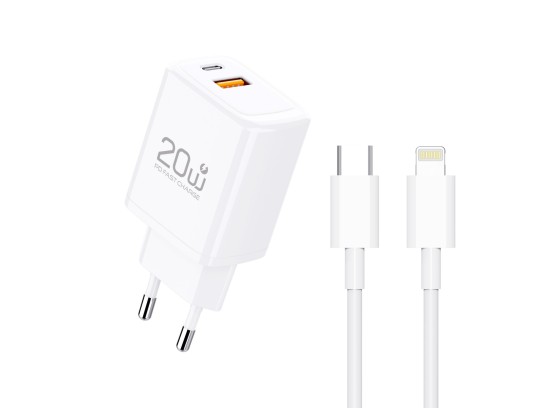 Caricabatterie Techancy TA2826 PD3.0 da 20 W con due porte USB-C e cavo Lightning compatibile con iP