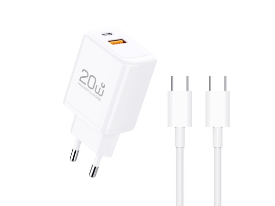 Caricabatterie rapido Techancy PD3.0 da 20 W con doppio cavo USB-C+USB-A da 1 m 60 W per iPhone/Sams