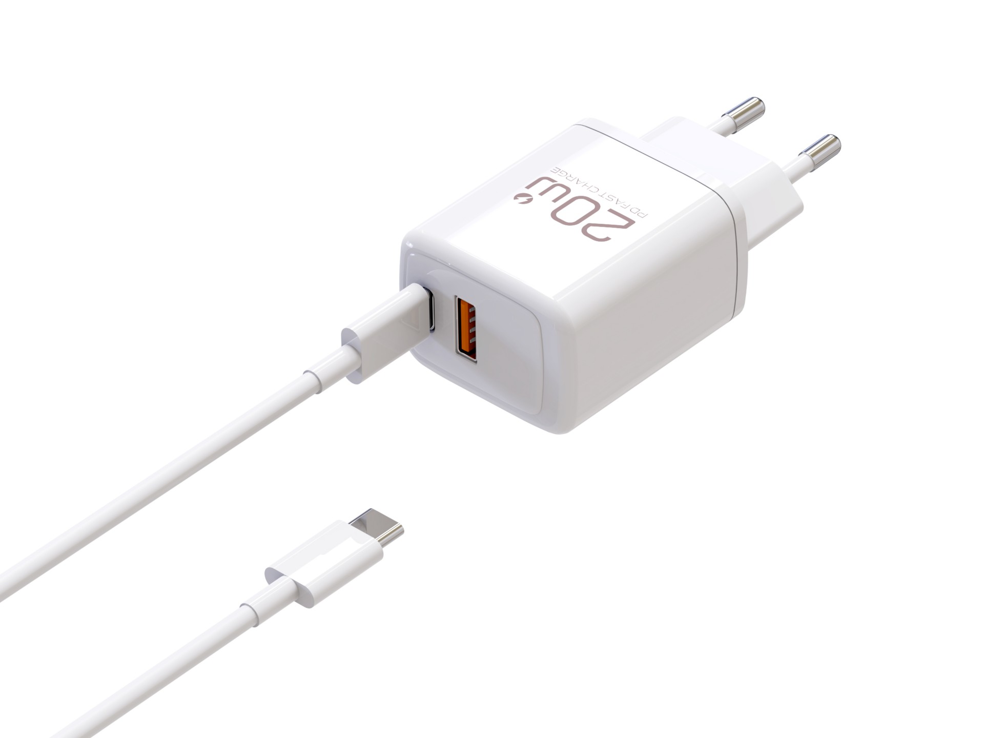 Caricabatterie rapido Techancy PD3.0 da 20 W con doppio cavo USB-C+USB-A da 1 m 60 W per iPhone/Sams
