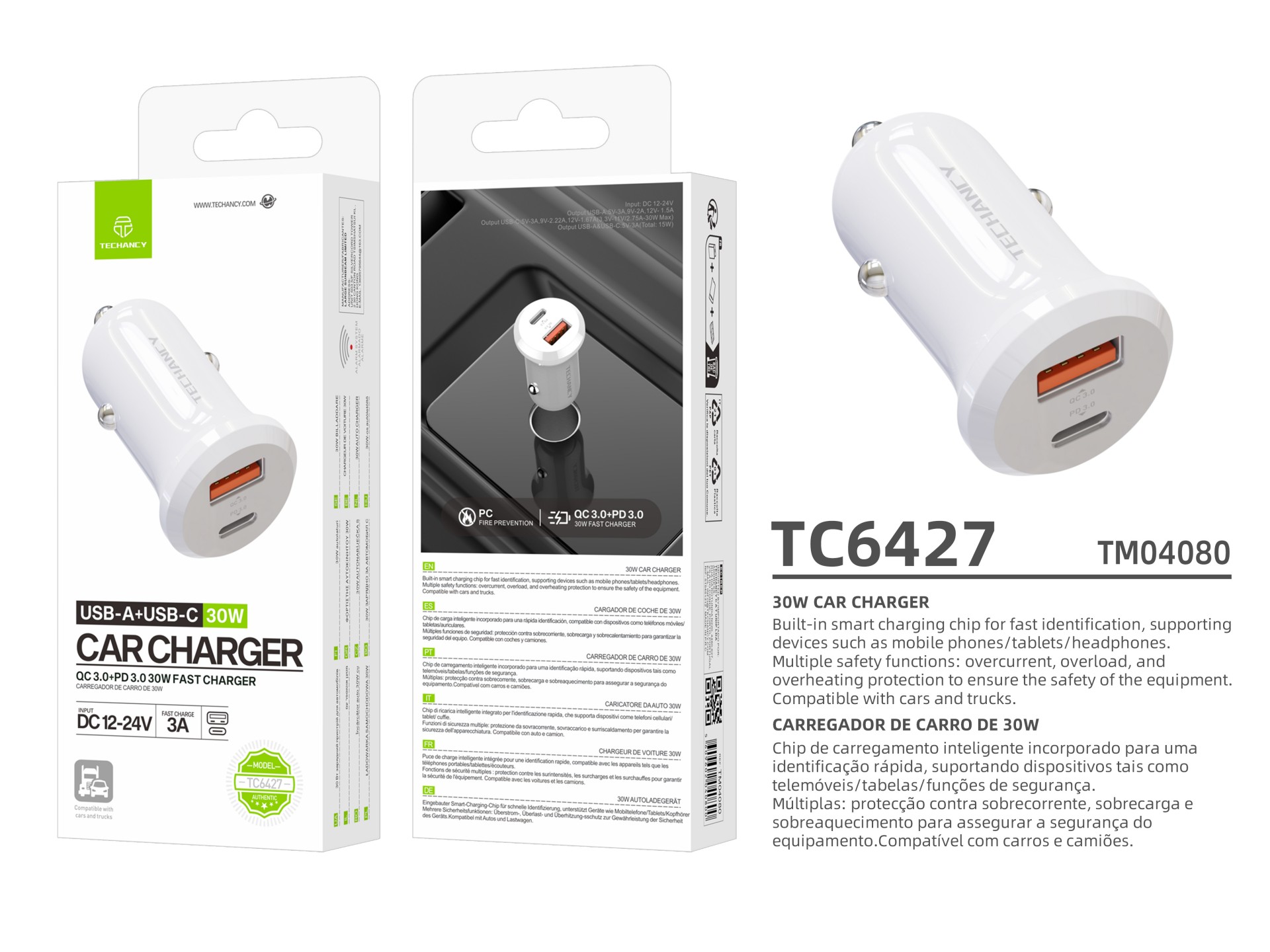 Chargeur de voiture Techancy 30 W TC6427 USB-A + USB-C à charge rapide QC3.0 PD3.0 compatible avec l Chargeur de voiture Techancy 30 W TC6427 USB-A + USB-C à charge rapide QC3.0 PD3.0 compatible avec l
