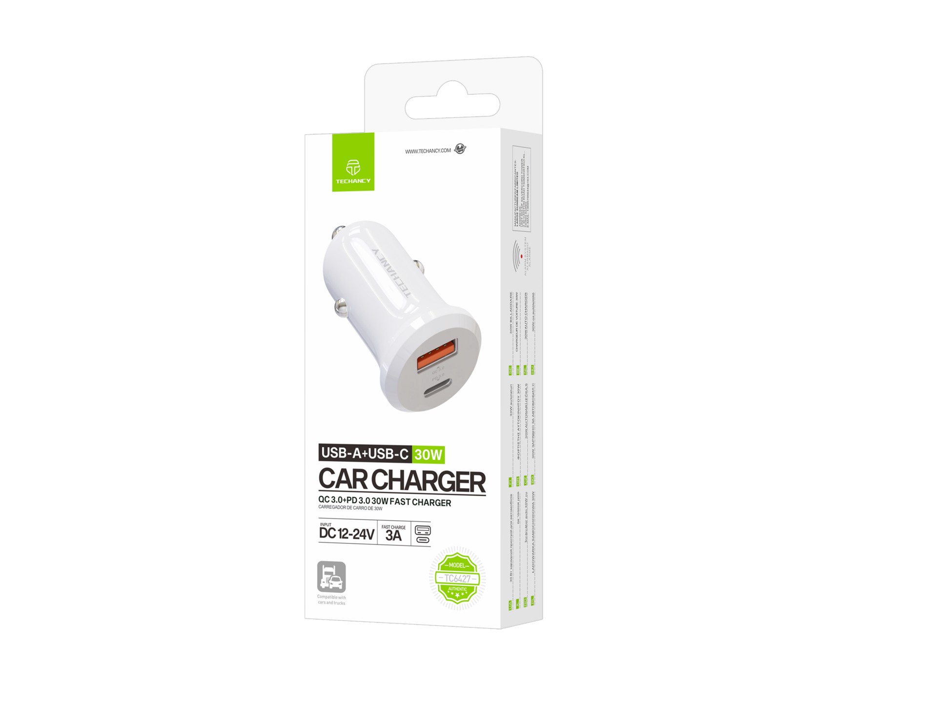 Chargeur de voiture Techancy 30 W TC6427 USB-A + USB-C à charge rapide QC3.0 PD3.0 compatible avec l Chargeur de voiture Techancy 30 W TC6427 USB-A + USB-C à charge rapide QC3.0 PD3.0 compatible avec l