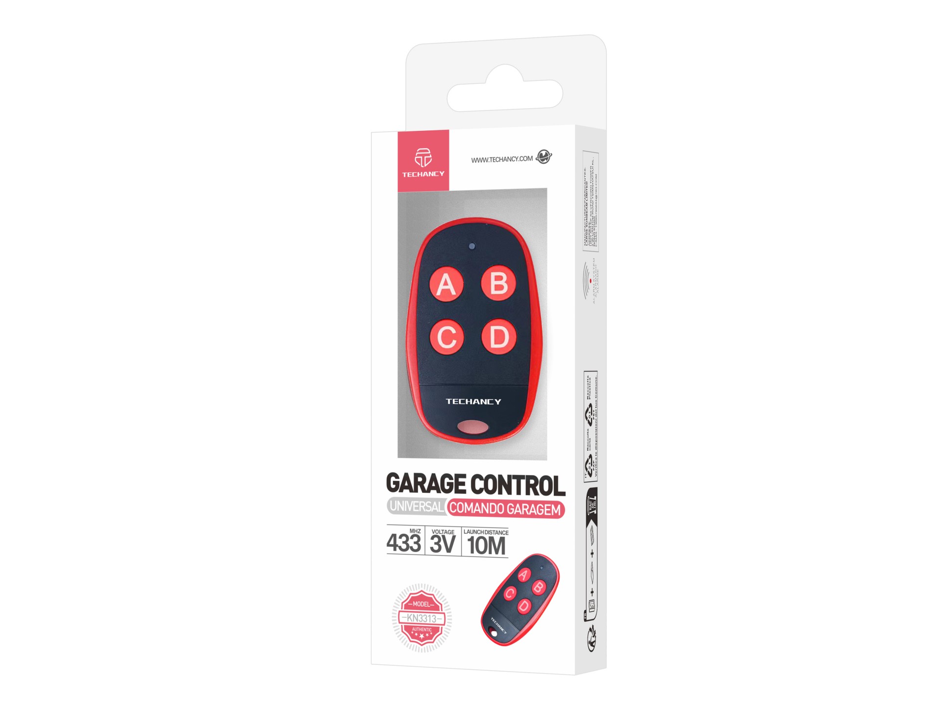 Telecomando universale per garage Techancy KN3313 433 MHz per porte da garage elettriche e automatic Telecomando universale per garage Techancy KN3313 433 MHz per porte da garage elettriche e automatic
